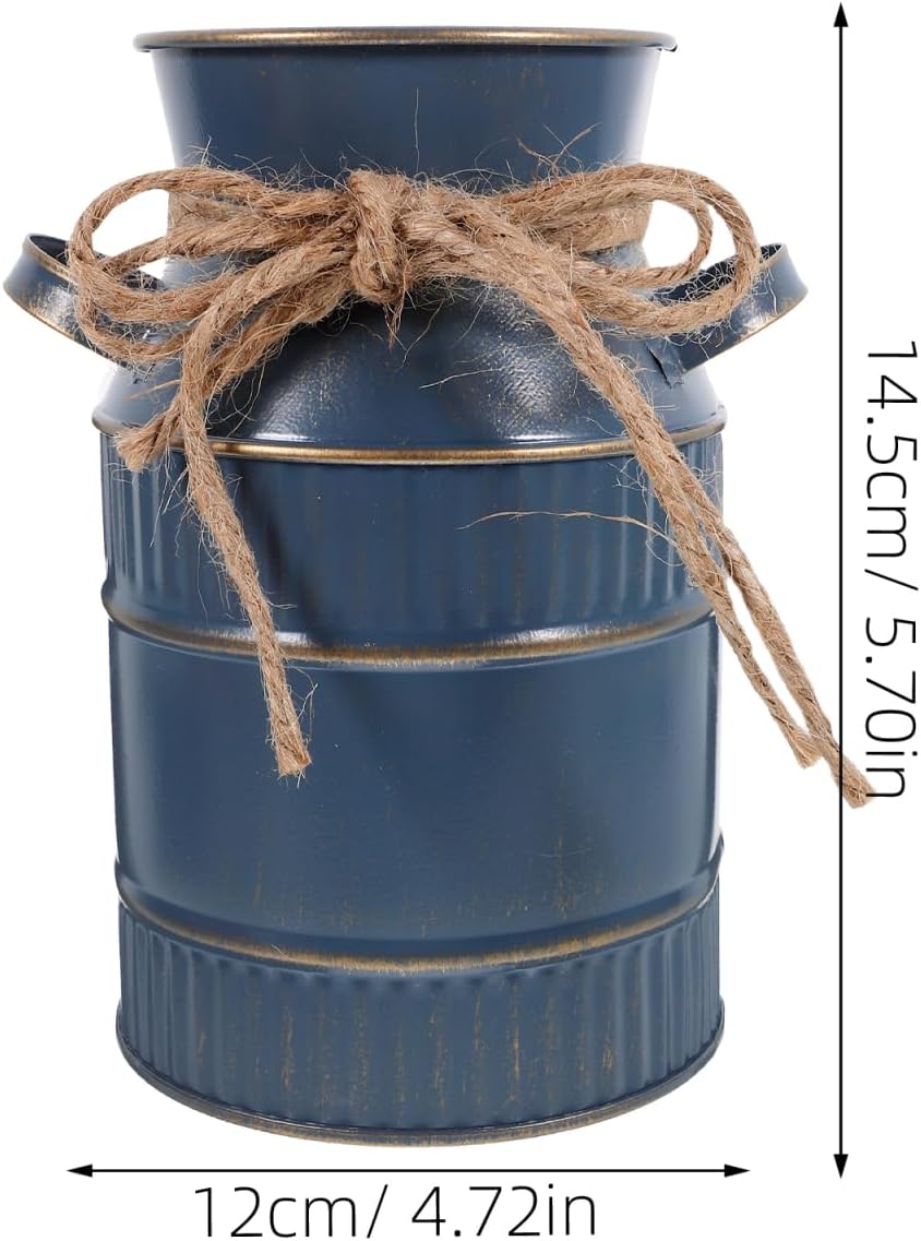 Veemoon Rustic Farmhouse Milk can Vase Vintage Metal Galvanized Flower Vase French Country Flower Bucket Antique Floral Jug for Weddings and Parties Table Centerpiece Handheld Plant Pot (5.7inch) - Image 2
