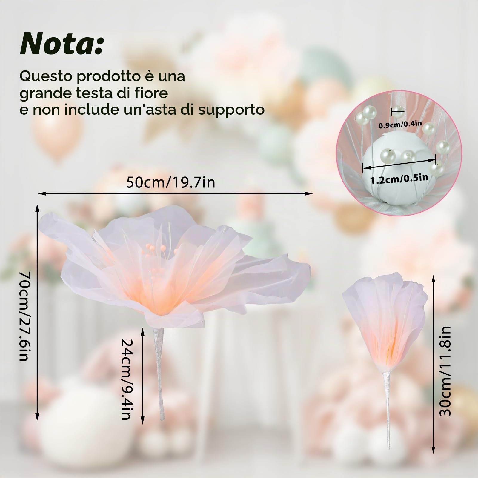 Buachois Fiore Artificiale Grande 50 Cm in Organza e Seta con Perline Falso Fiore Decorativo per Matrimoni Compleanni Eventi e Artigianato con Nastro Organza Rosso