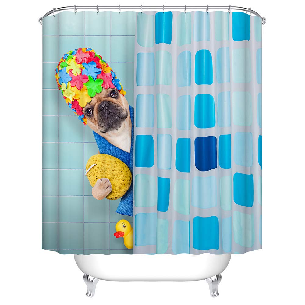 BOYOUTH Bathing Dogs and Rubber Ducks Pattern Digital Print Shower Curtains for Bathroom Decor,Polyester Waterproof Fabric Bath Curtain with 10 Hooks,59x70 Inches,Multicolor