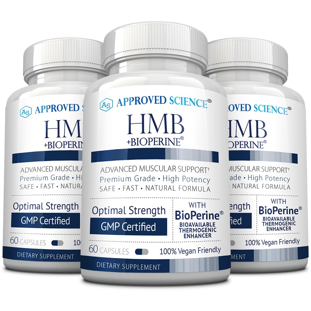 Approved Science HMB - 1500mg High Potency HMB Supplement with Calcium & BioPerine for Absorption - Muscle Health & Exercise Performance - 60 Vegan Capsules - Pack of 3 60 Count (Pack of 3)