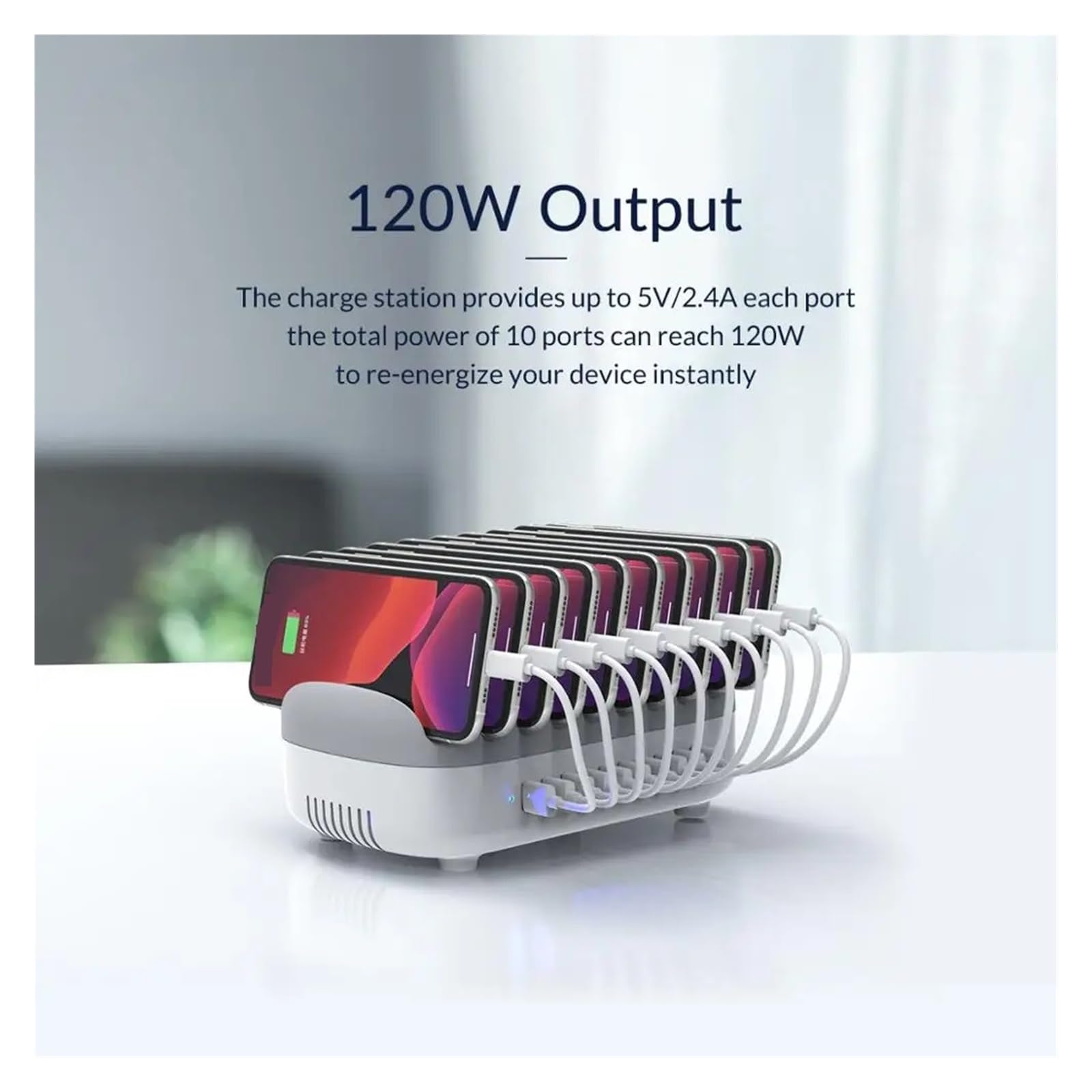 Wieloportowa Stacja Ładująca USB Dokująca PD120W 5 V 2,4 A Szybka Ładowarka Do Tabletu Office Bar(Black With Cable)
