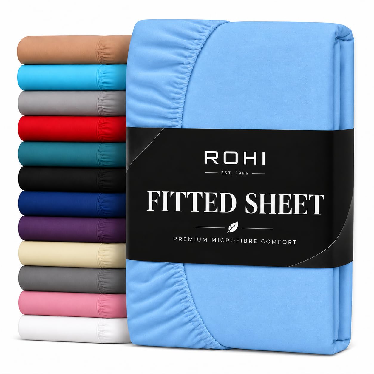 Rohi 40cm Super King Fitted Sheet 4Pack Sky Blue 100% Microfibre Extra Deep