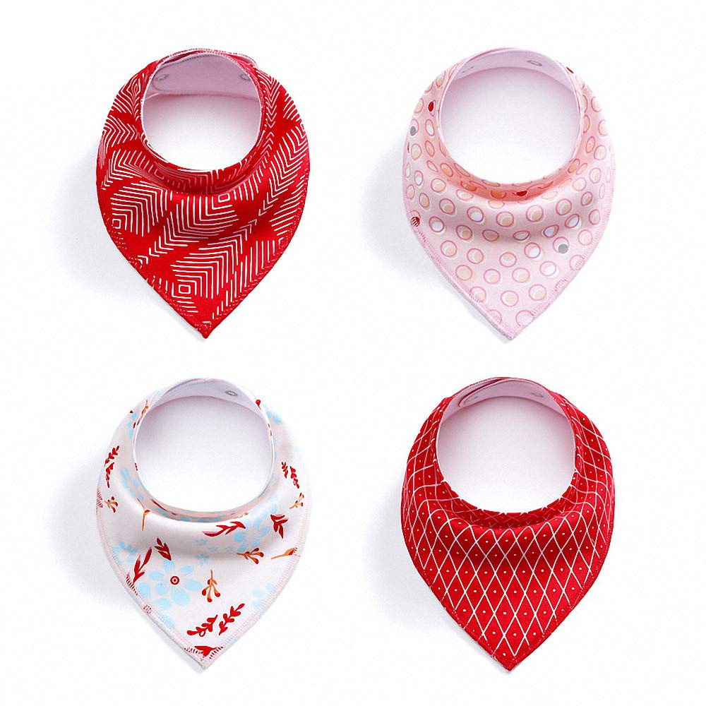 Ulalaza 4PCS Baby Drool Bibs Teething Bandana Organic Cotton Reversible Super Absorbent for Boys and Girls