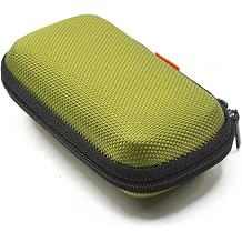 Rectangle Shaped Portable Protection Hard EVA Case, Mesh Inner Pocket, Zipper Enclosure, Lightweight Small Universal Carrying Bag Wired/Bluetooth Headset Charger Change Purse Green
