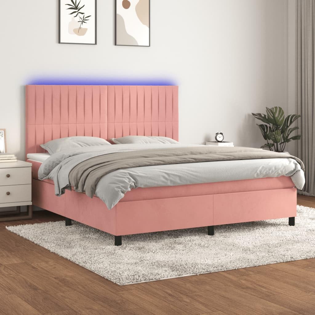 Aksamitny z regulowanym zagłówkiem i LED 160x200 cm różowy
