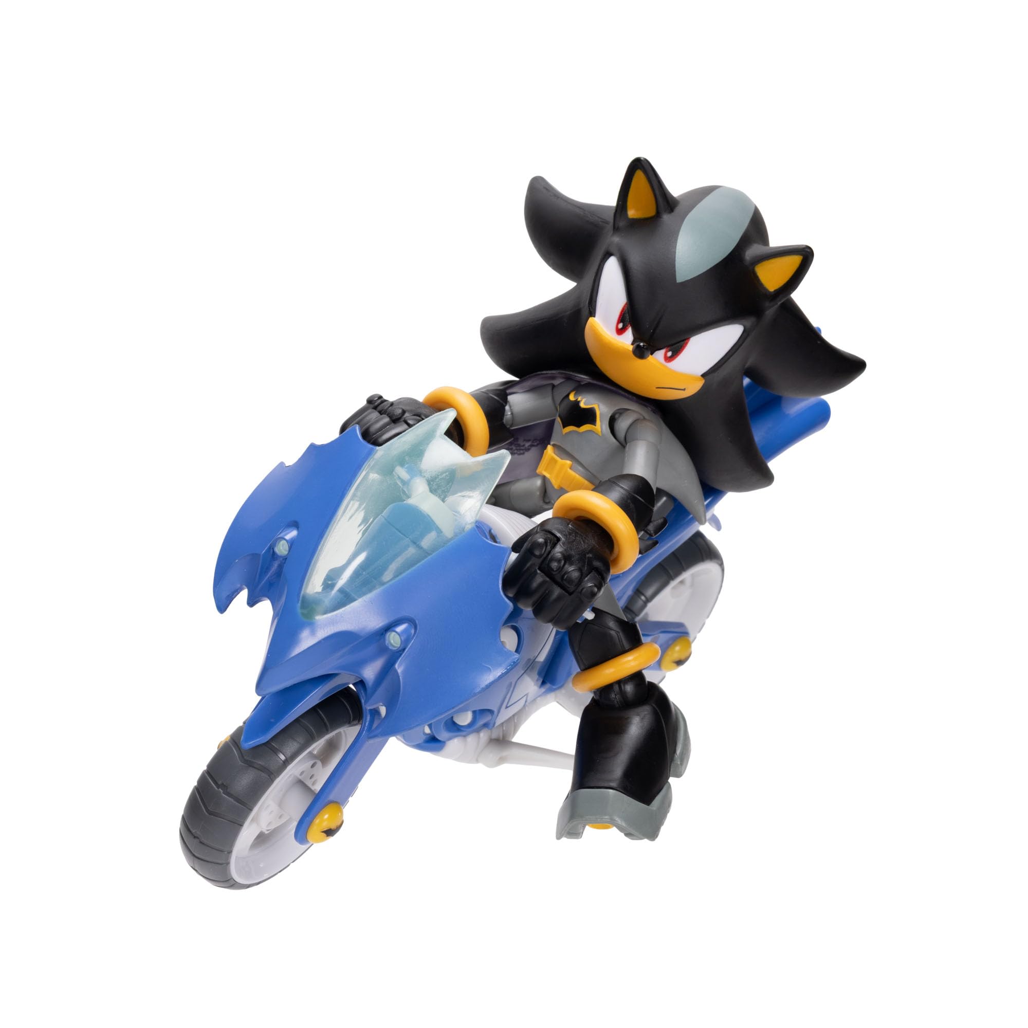 Coffret Figurine articulée DC x Sonic Shadow en Batman et Batcycle, Jakks Pacific, Comprenant Une Figurine Shadow de 12,7cm & Un véhicule interactif avec Roues Mobiles et béquille Fonctionnelle.
