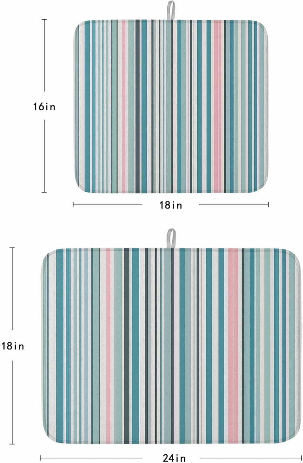 Colored Stripes Dish Drying Mat for Kitchen Counter Abstract Teal Pink Vertical Stripe Modern Super Absorbent Microfiber Coffee Bar Mat Washable Dish Drainer Rack Mat, 2 Pack, 18" x 24"