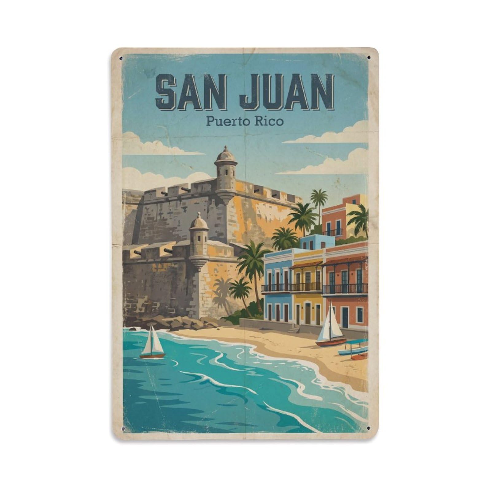 Gead 8X12inch Style Travel Retro Puerto Rico San Juan Metal Tin Sign