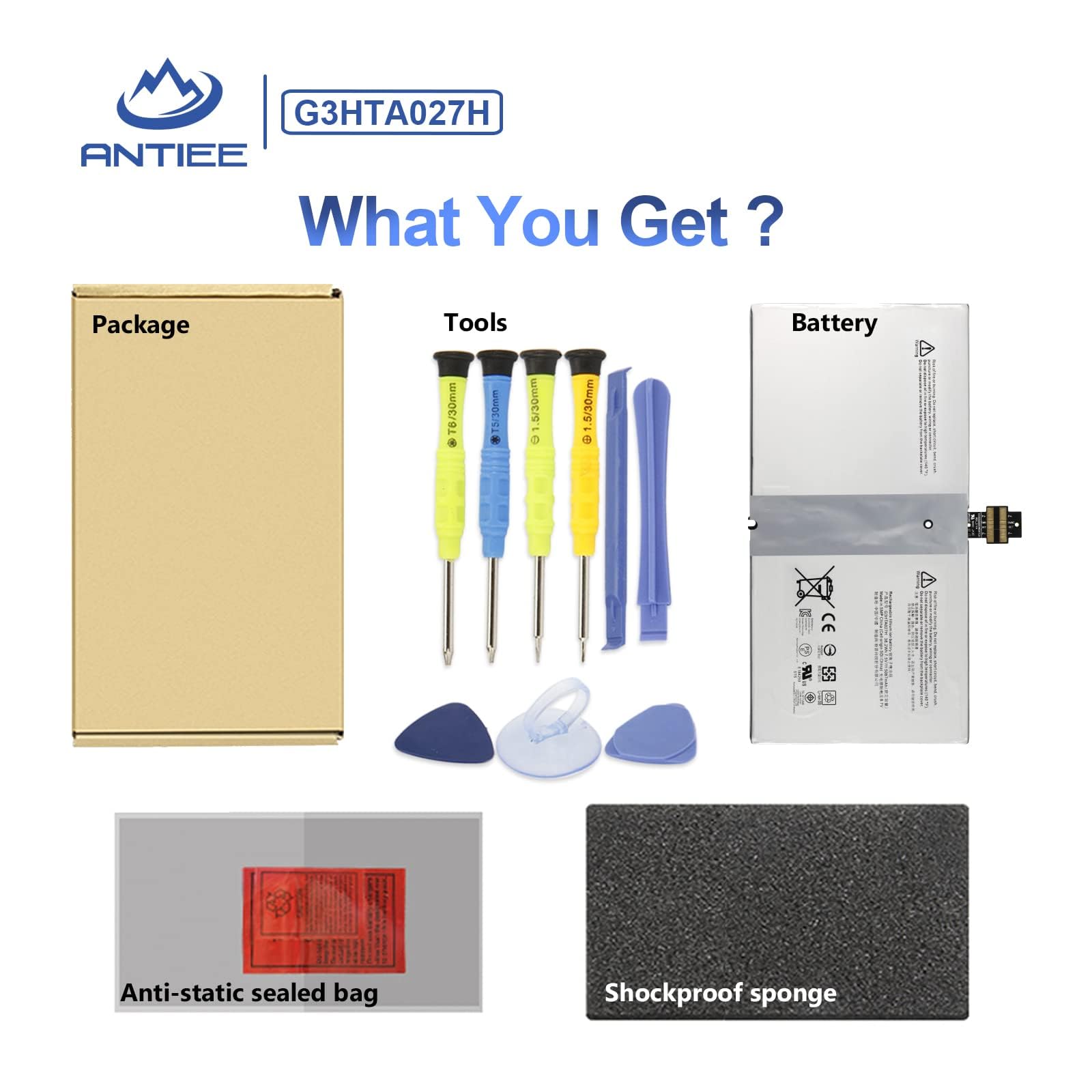 ANTIEE G3HTA027H DYNR01 38.2Wh Batteria per Microsoft Surface Pro 4 1724 Series Tablet Computer G3HTA027H 5087mAh 7.5V