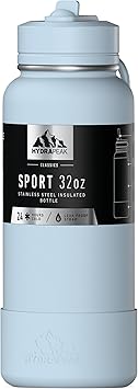 Hydrapeak 32oz Sport Insulated Water Bottle with Straw Lid, Leak & Spill Proof, Keeps Drinks Cold for 24 Hours, Hot for 12 Hours, Premium Stainless Steel Water Bottles (32oz, Powder Blue)