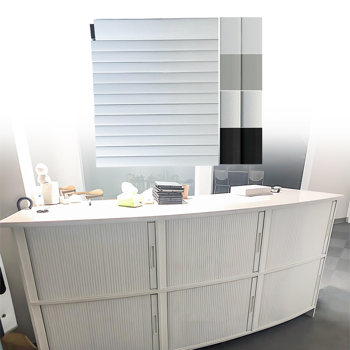 Roll Up Cabinet Doors, Folding Closet Door Replacement with Handle, Customizable ABS Kitchen Sliding Rolling Shutter Doors with Assembly Hardware, Easy to Install, W*H_75x110cm (29.5x43.3), White