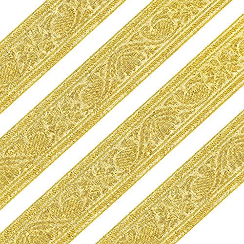 Fingerinspire 5 Yards 1.6 Inch 4Cm Glitter Metallic Gold Ribbon, Vintage Jacquard Craft Ribbon Floral Emobridered Woven Trim Ribbon Diy Embellishment For Crafts Gift Wrapping Bouquet Sewing Wedding #TOP5