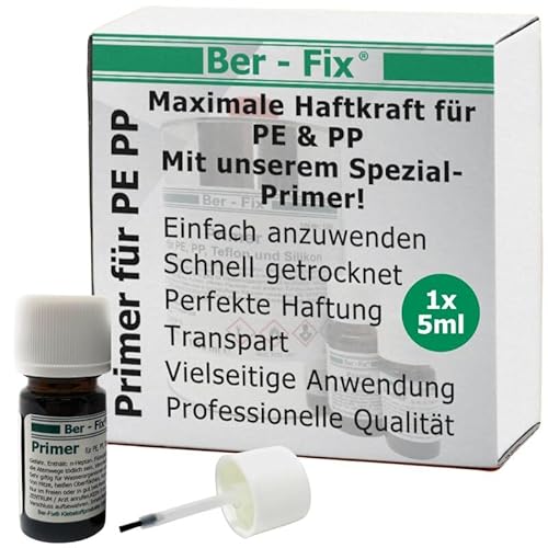 Ber-Fix 5ml Primer für PE, PP, Silikon und Teflon Vielseitiger Haftvermittler für Industriekleber, Sekundenkleber, 2K Kleber und mehr Schnelle Wirkung in 60 Sekunden, Qualität Made in Germany