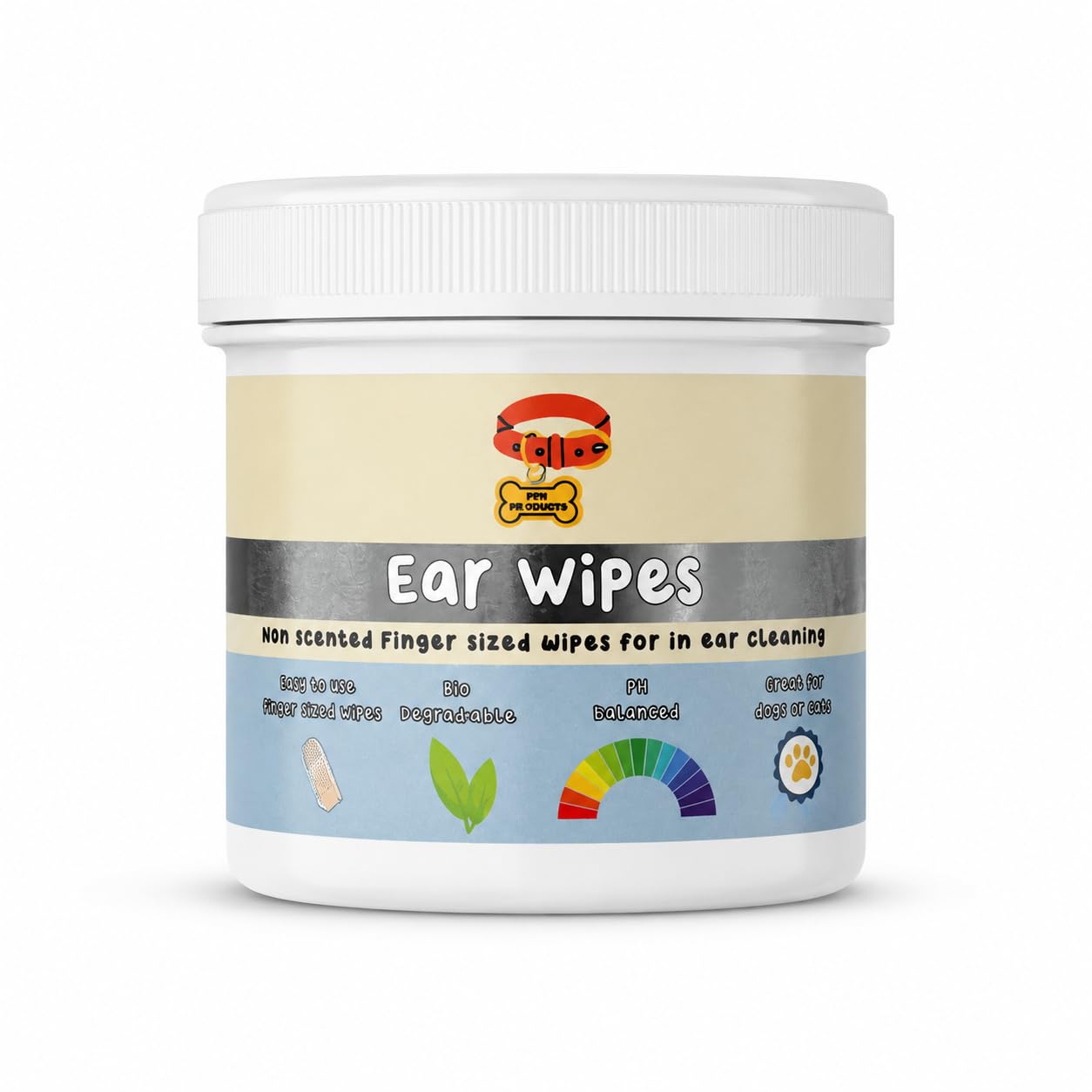 ApexPet PPM Products Pet Ear Wipes, Non-Scented, Finger Sized, pH Balanced, Biodegradable, for Dogs and Cats