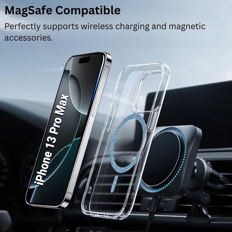 Image of AIBEX Back Cover Case Compatible with iPhone 13 Pro Max | Glitter Ring Cute Shiny Colorful Bling Case (Compatible with Magsafe) | Transparent PC+TPU Glossy Shiny Cover for Girls & Women - Blue