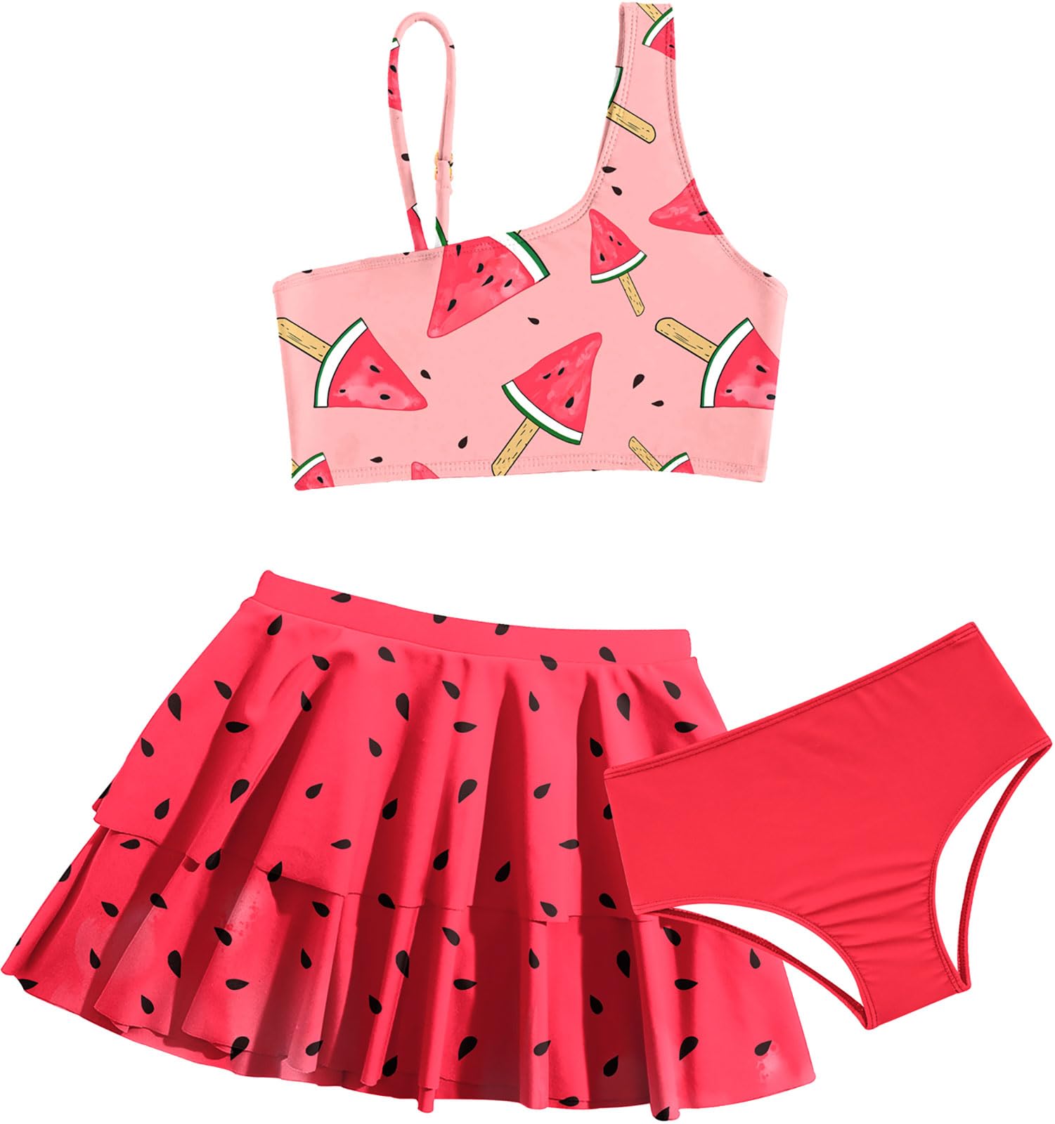 RAISEVERN Girls Swimsuit 3 Piece Bathing Suits Cute Quick Dry Bikini Tankini Sets with Cover Ups Beach Skirt for 5-12 Years