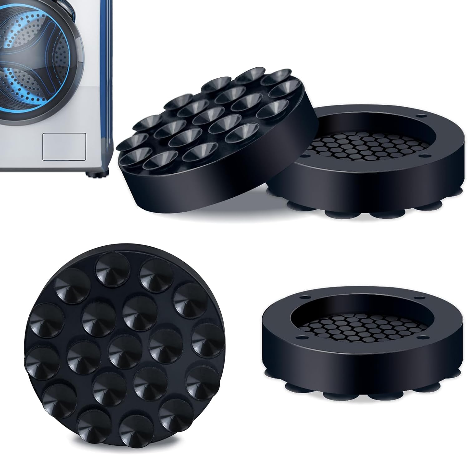 ELANE 4 Pack Anti Vibration Pads for Washing Machine with 19 Strong Adsorption Suction Cup, Non-Slip Anti Vibration Pads for Washer and Dryer Machine, Noise Dampening and Stop Washer Dryer Walking