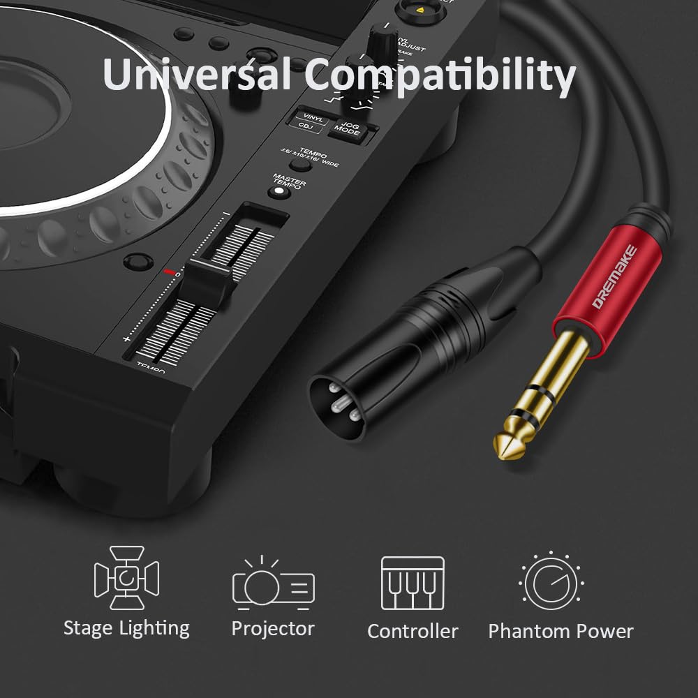 Cable TRS estéreo de 6,35 mm de 6,35 mm a XLR de micrófono equilibrado macho a macho, cable de conexión de audio para altavoces, amplificador