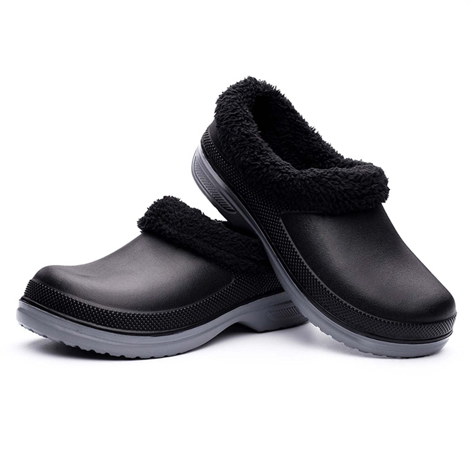Unisex-Adult Bistro Clog Chef Shoes with Lined Non-Slip Oil Resistant Waterproof Work Shoes Nursing Nurse Clog for Crews Gardener Indoor Outdoor Warm Chef Clogs for Kitchen Office Seaside Black 37