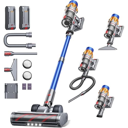 Cordless Vacuum Cleaner with 2 Batteries, 130 Mins/50KPa/600W Stick Vacuum Cleaners for Home with 3.3Ft Hose, Sofa Brush, TouchScreen AUTO-Mode, Wall Mount Charging, Scented, for Floor/Carpet/Pet Hair