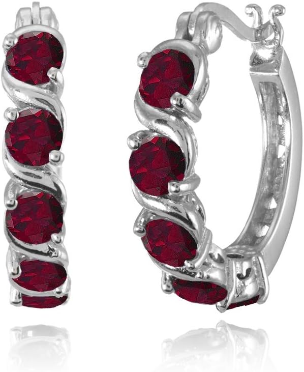 Sterling Silver Hoop Earrings, Birthstone Earrings, S-Design Round Huggie Hoops, Genuine or Synthetic Gemstone Earrings, Huggie Earrings for Women, Fashion Earrings – Hoops Earrings for Women