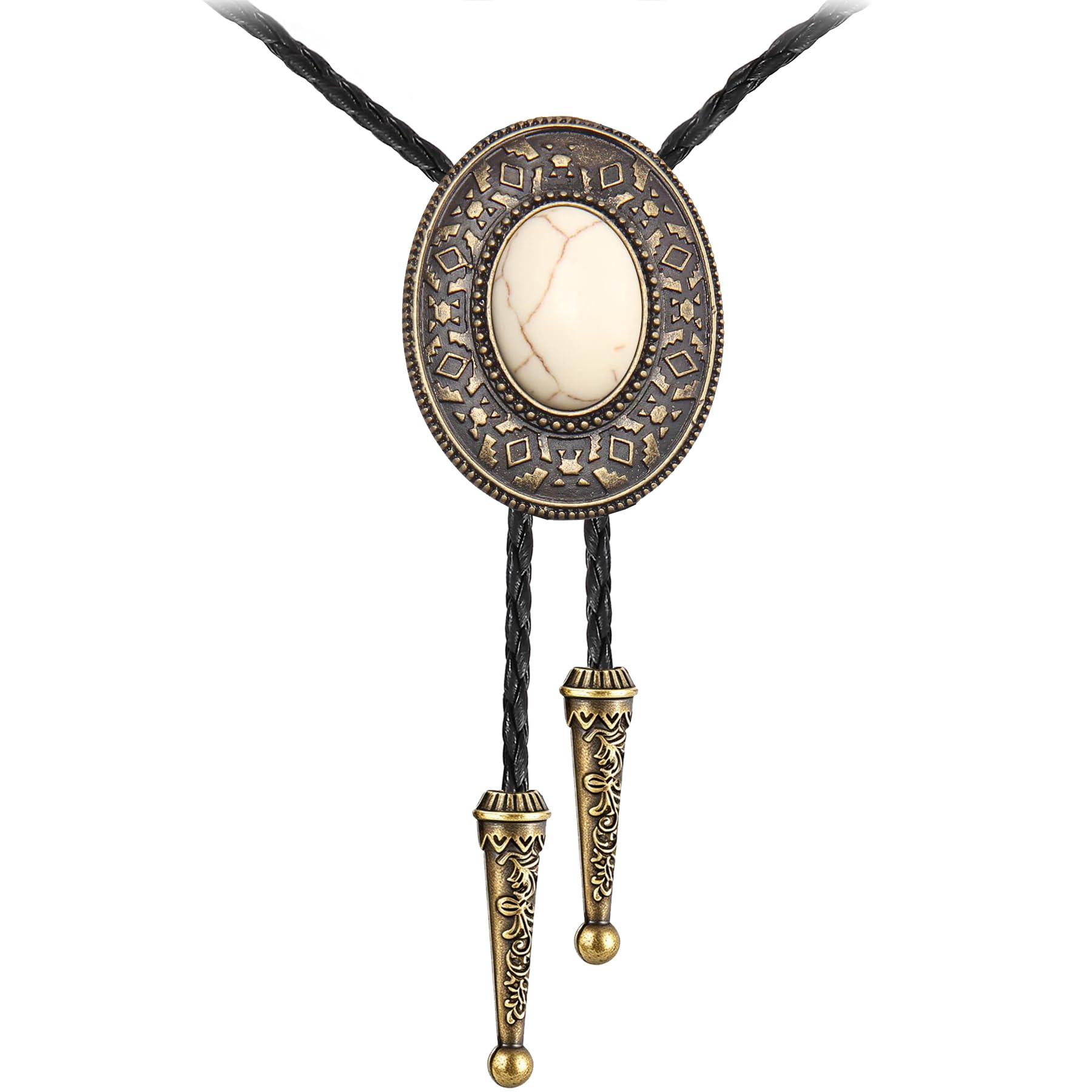 GelConnie Native American Bolo Tie Rodeo Cowboy Leather Necktie Western Necklace Costume Accessories for Men,Women