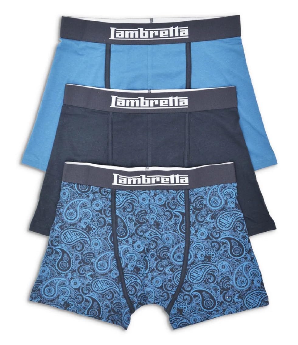 Lambretta Mens 3 Pair Pack of Boxer Shorts (UK, Alpha, L, Regular, Regular, Navy-Blue)