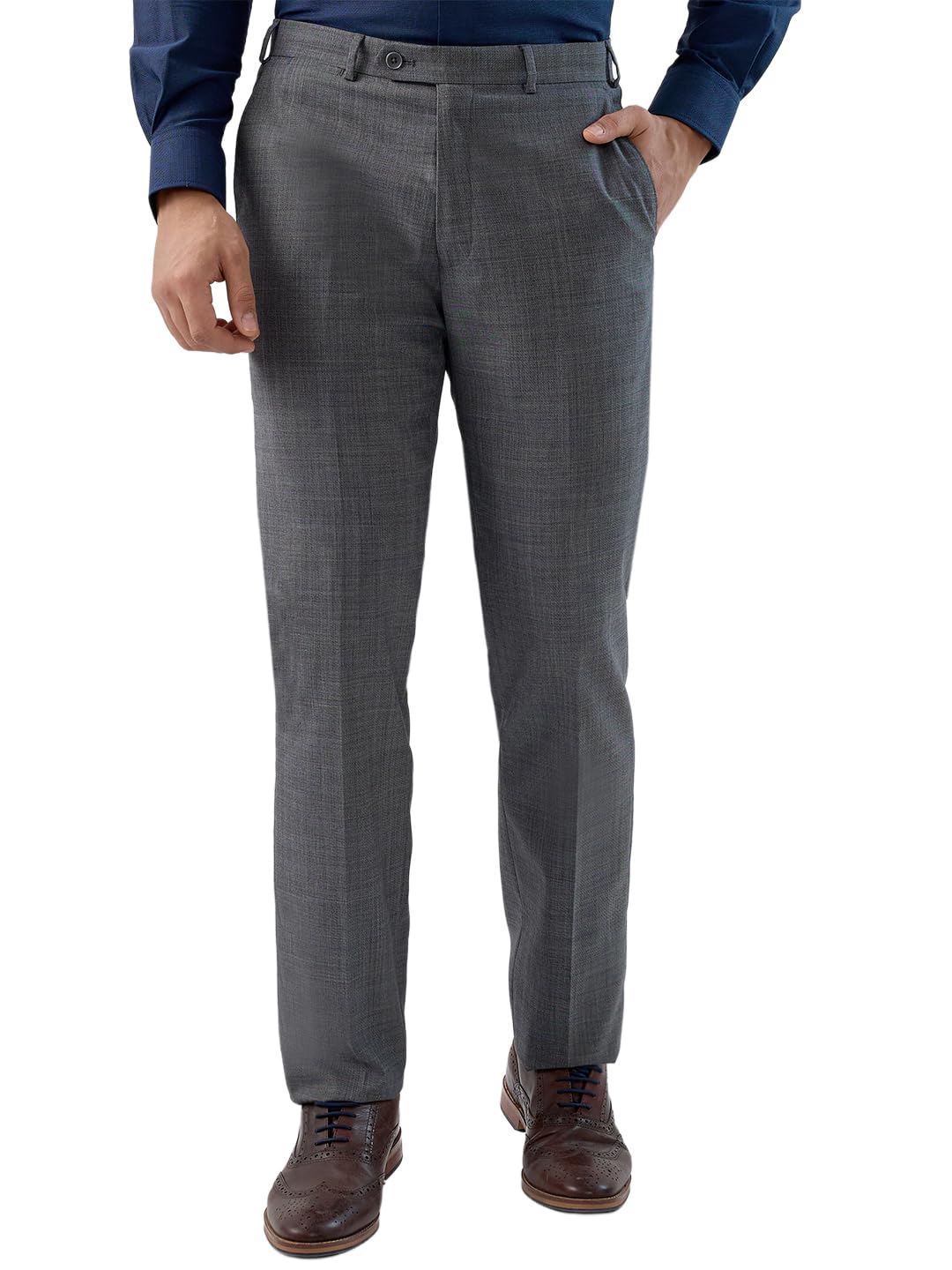 Men Regular Fit Twill Pattern Poly Wool Blend Flat Front Formal Trouser Dark Grey