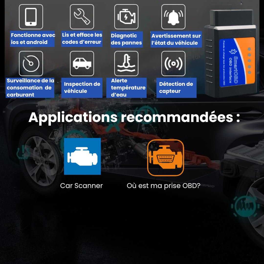 OBD Bluetooth - Diagnosi Auto OBD-II | Leggi e Cancella i Codici di Errore in 3 Minuti | Compatibile con Tutti i Veicoli | Scanner OBD - Assistenza 7 giorni su 7