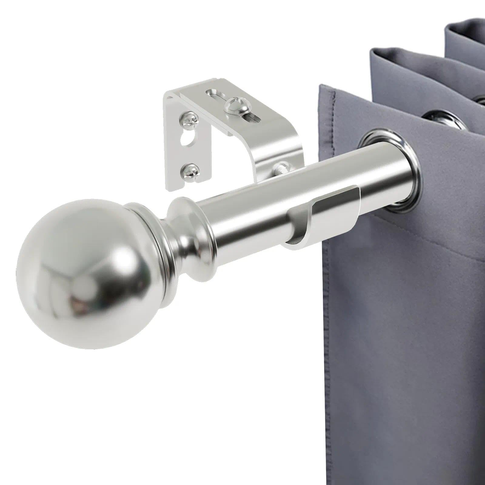 Curtain Poles Silver Curtain Pole With Round Finials Includes Brackets & Fittings Set For Living Room And Bathroom Silver 185-310CM