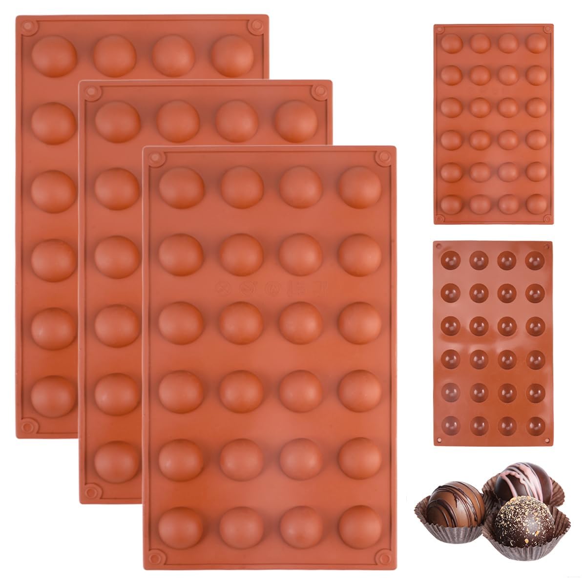 3 Pieces Semi Sphere Chocolate Moulds, 24 Cavity 2.8 cm Silicone Moulds