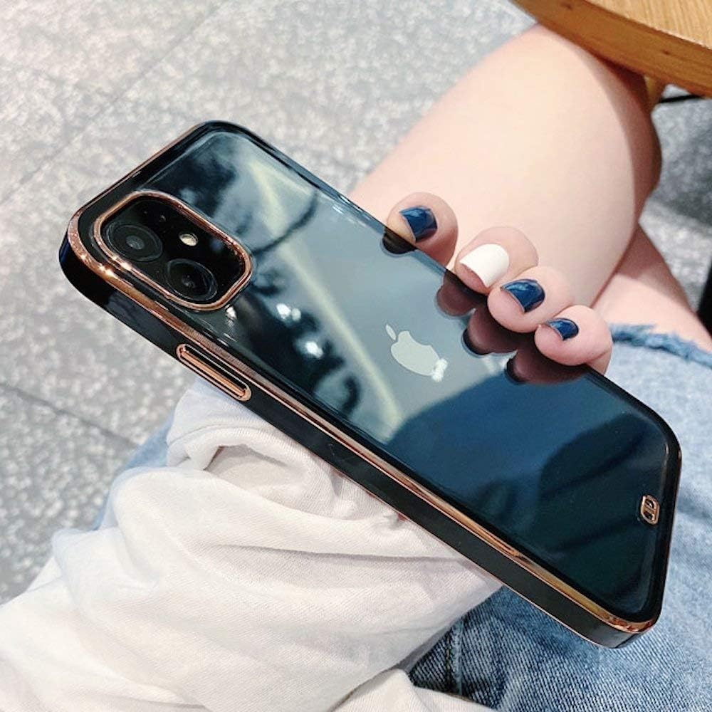 OWM iPhone 11 Case Clear Silicone Transparent Back Bumper Shockproof Gold Edging Luxury Designer Slim Soft Protective Phone Cover Compatible for iPhone 11 [6.1” Inches] - Black