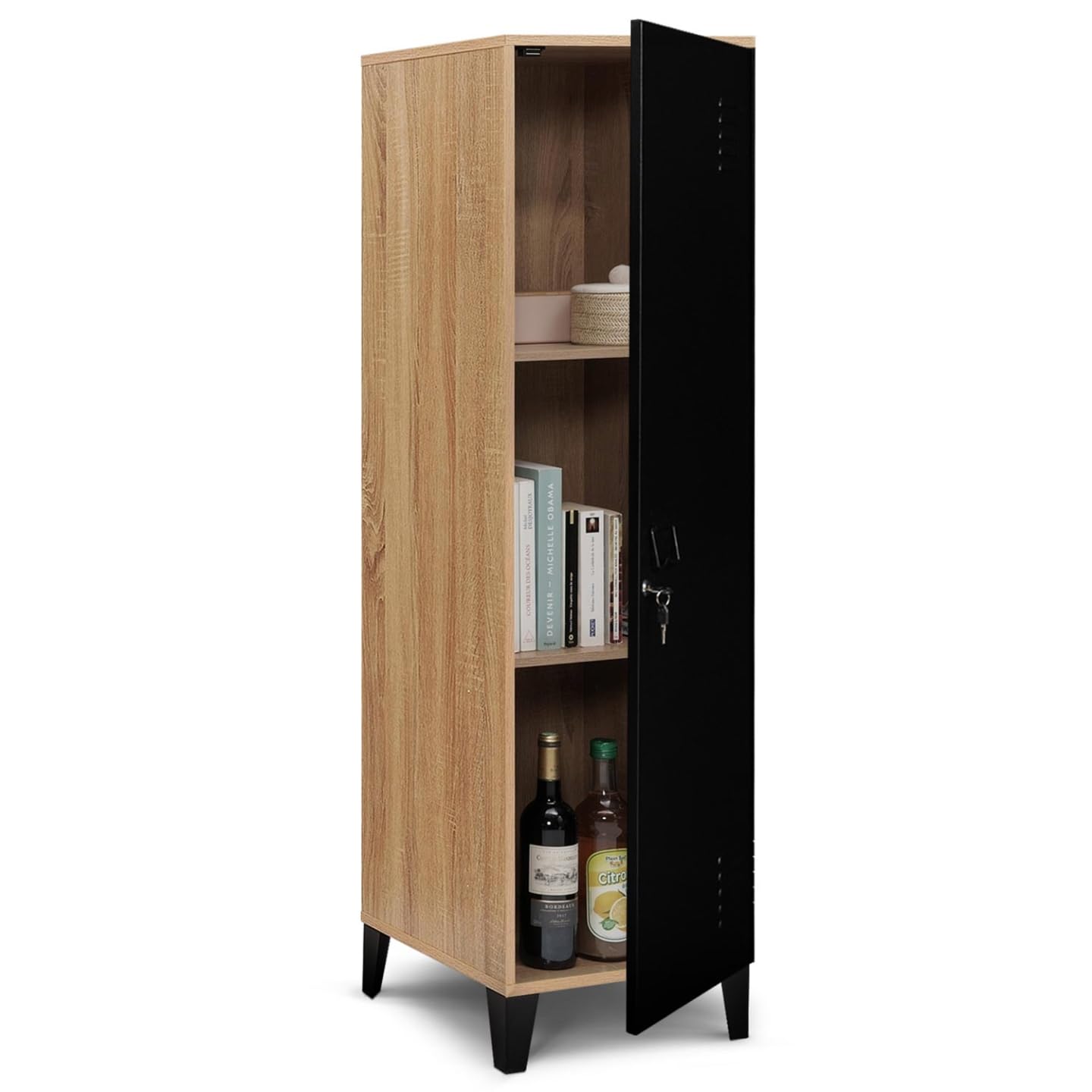 IDMarket - Armario ESTER de madera con puerta de metal negro, diseño industrial