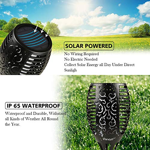 Innoo Tech Solar Torch Lights, 96 Led Waterproof Flickering Flames Torches Lights Outdoor, 3 Ways Installation Landscape Decoration Lighting, 4 Pack