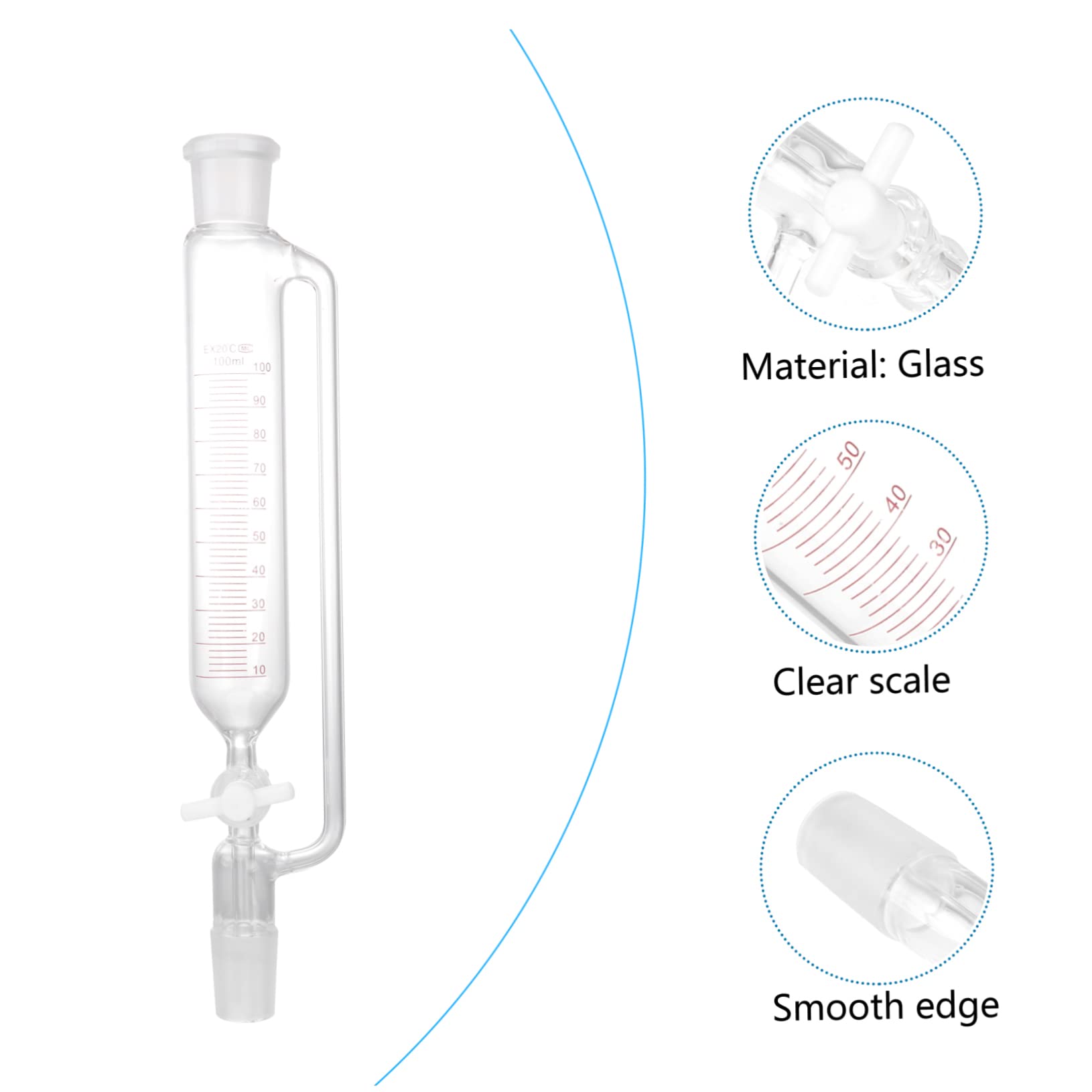 LIFKOME Scheidetrichter und Chemisch Beständig für Laboranwendungen Korrosionsbeständig Robuster Zylindrischer aus Glas mit Ptfe Pistole