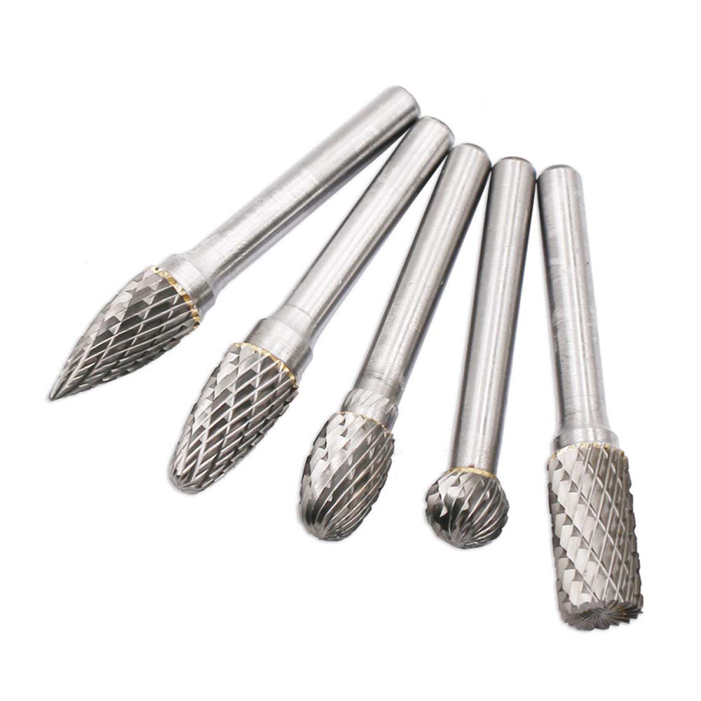 Lot de 5 fraises rotatives en carbure de tungstène avec tige de 6 mm et 10 mm pour bricolage, travail du bois, métal, polissage, gravure et perçage