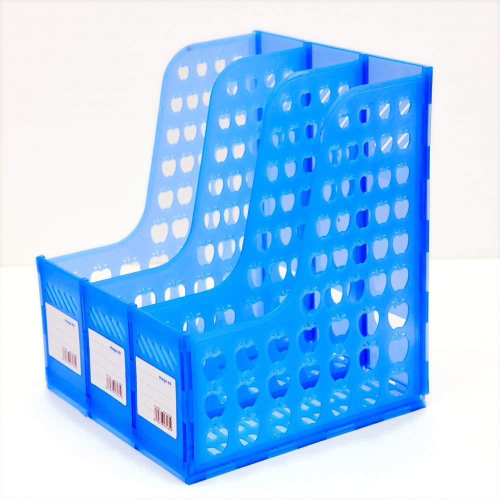 Vunexo / 3 Compartment Plastic Apple Shape File Paper Magazine Rack 31.3 X 23.5 X 26.6 cm, Blue