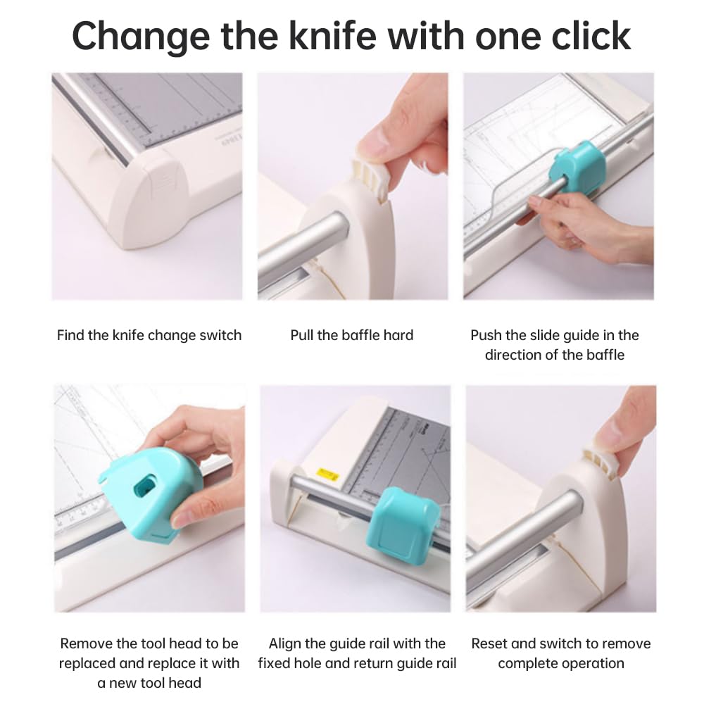 KWTRIO Taglierina per Carta da 300 mm di Larghezza Multiuso con 4 Teste di Taglio Linee Dritte/Curve/Linee Tratteggiate e Linea di Taglio Pieghevole con Misure e Tappetino da Taglio per