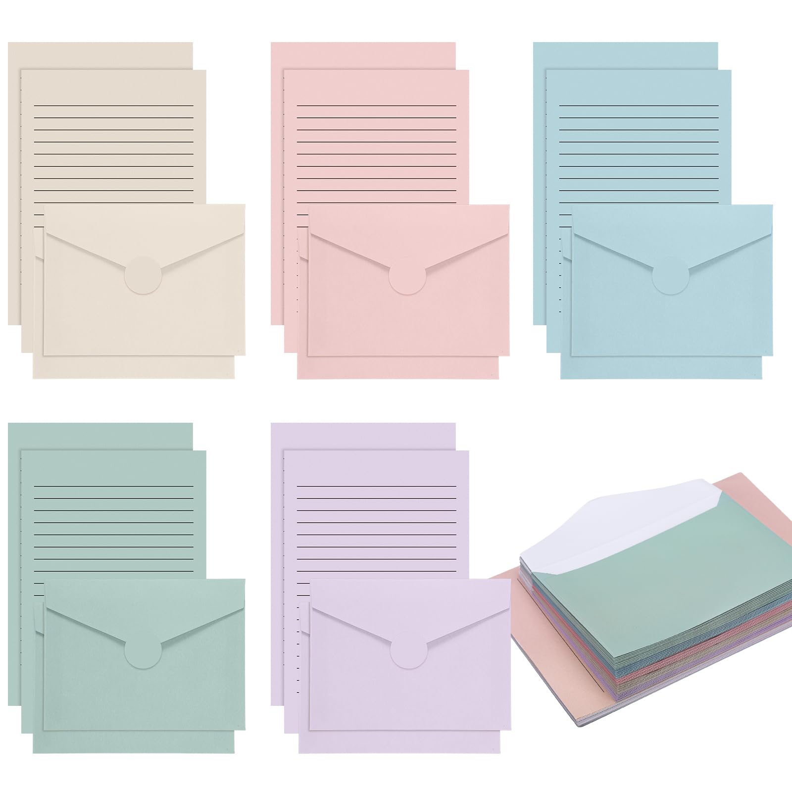Photo 1 of 100 Pcs Stationery Lined Stationery Paper and Envelopes Set Includes 50 Letter Writing Paper and 50 Envelope for Office, 5.5 x 8.25 Inch(Pastel)