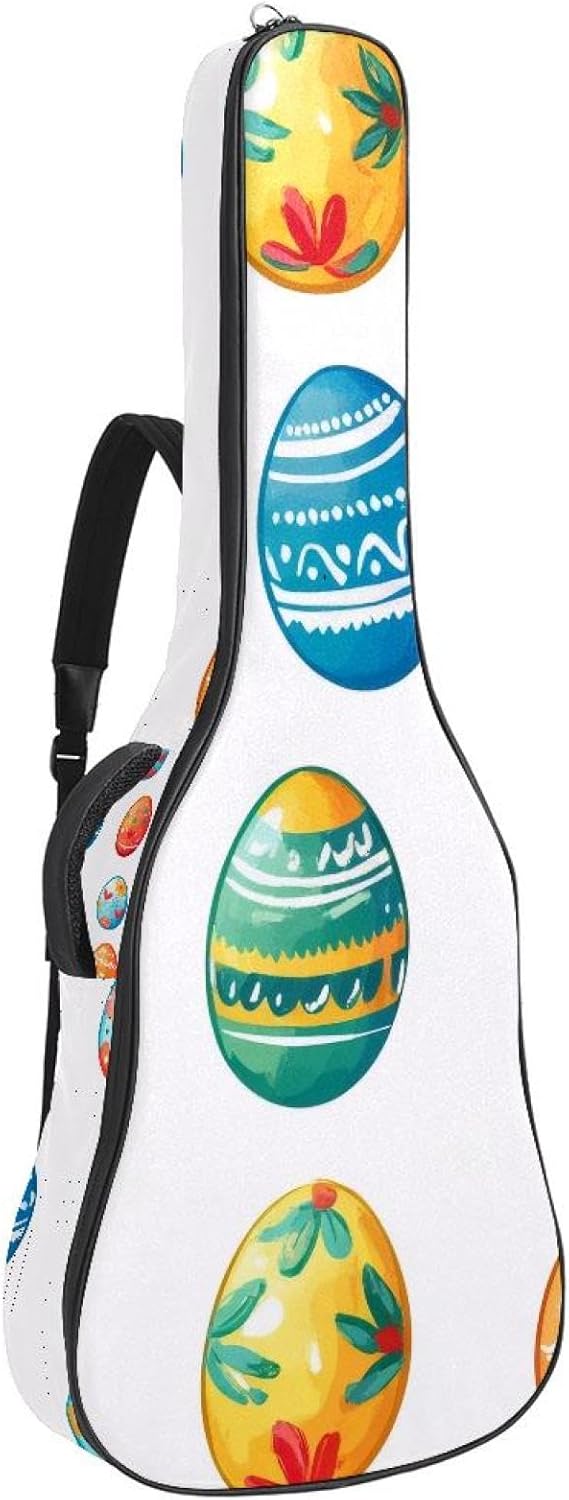 Seamless Black and White Cats on Grey Background Acoustic Guitar Gig Bag, 1 cm Thick Padding Waterproof Guitar Bag Backpack for 40 41 42 Inch Electric Bass Classical Guitars