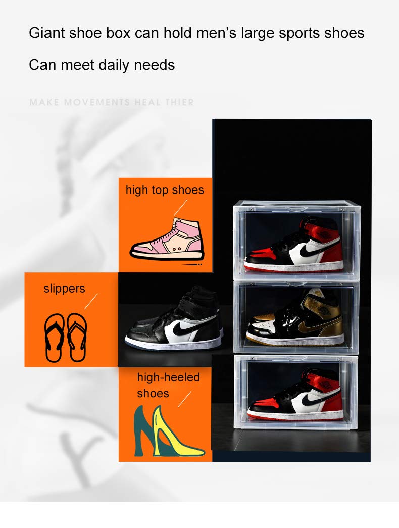 TBW magnetic drop side shoe box storage containers sneaker storage shoe storage box shoe bins Foldable Stackable Closet Shelf Shoe Organizer (clear, 2pc)