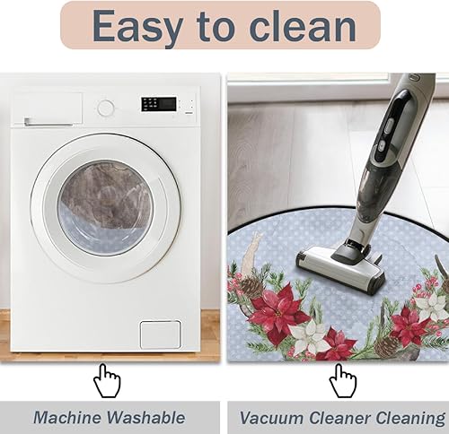 Miniatura 5 de Christmas Elk Xmas 07 Round Area Rug 3ft Machine Washable Circular Rugs for Dining Room Table Bedroom Playroom Throw Rugs for Dog Living Room Floor