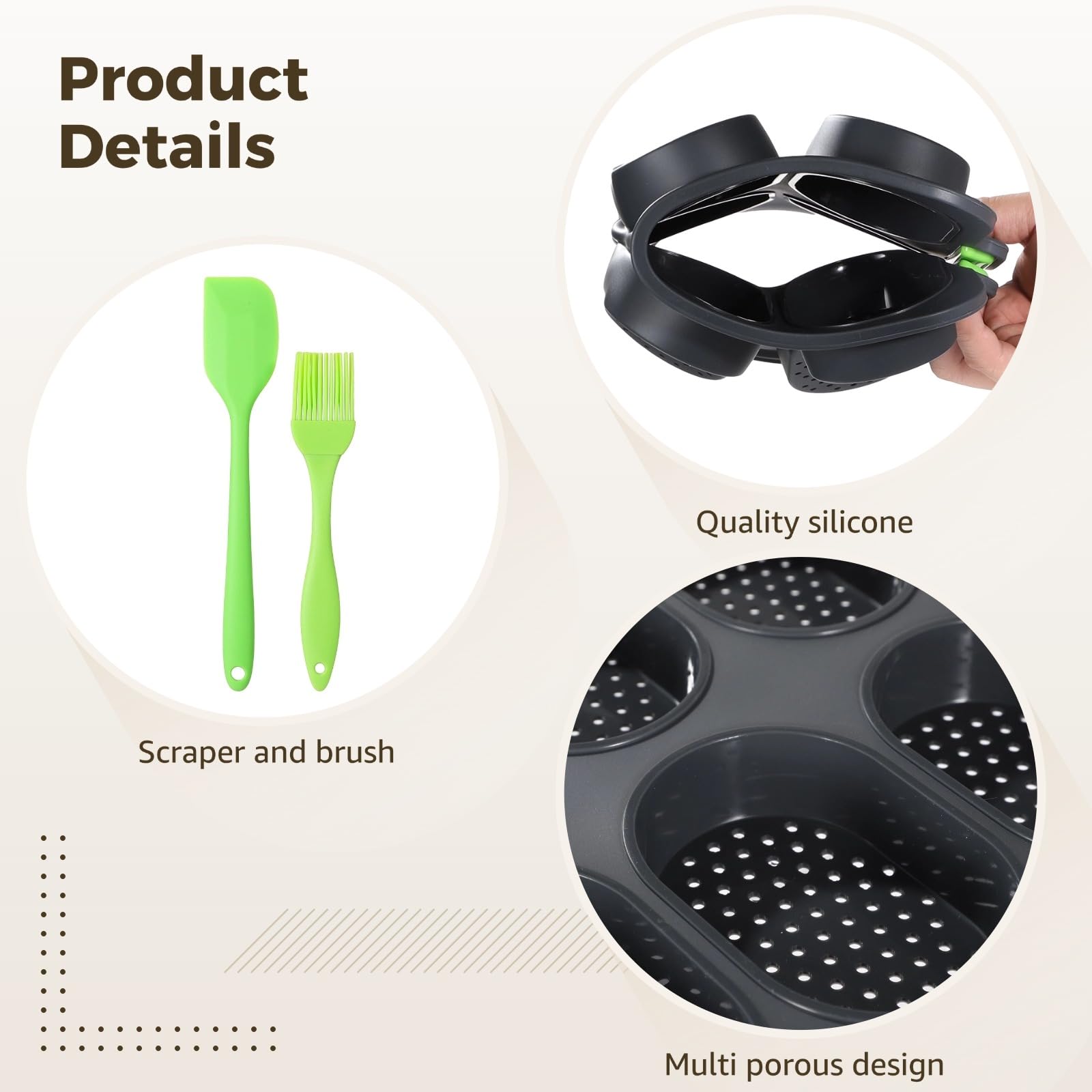 Lot de 5 moules en silicone pour pain français, moule à baguettes 3 compartiments, moule à petits pains 8 compartiments, avec spatule et pinceau à huile pour boulangerie maison