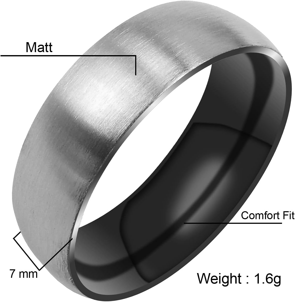 Everstone Matte & Brushed Dome Ring Male Female Men Women His Her Groom Bride Promise Ring Wedding Bands Titanium Ring Color Black & Silver 7MM 5MM & 3MM