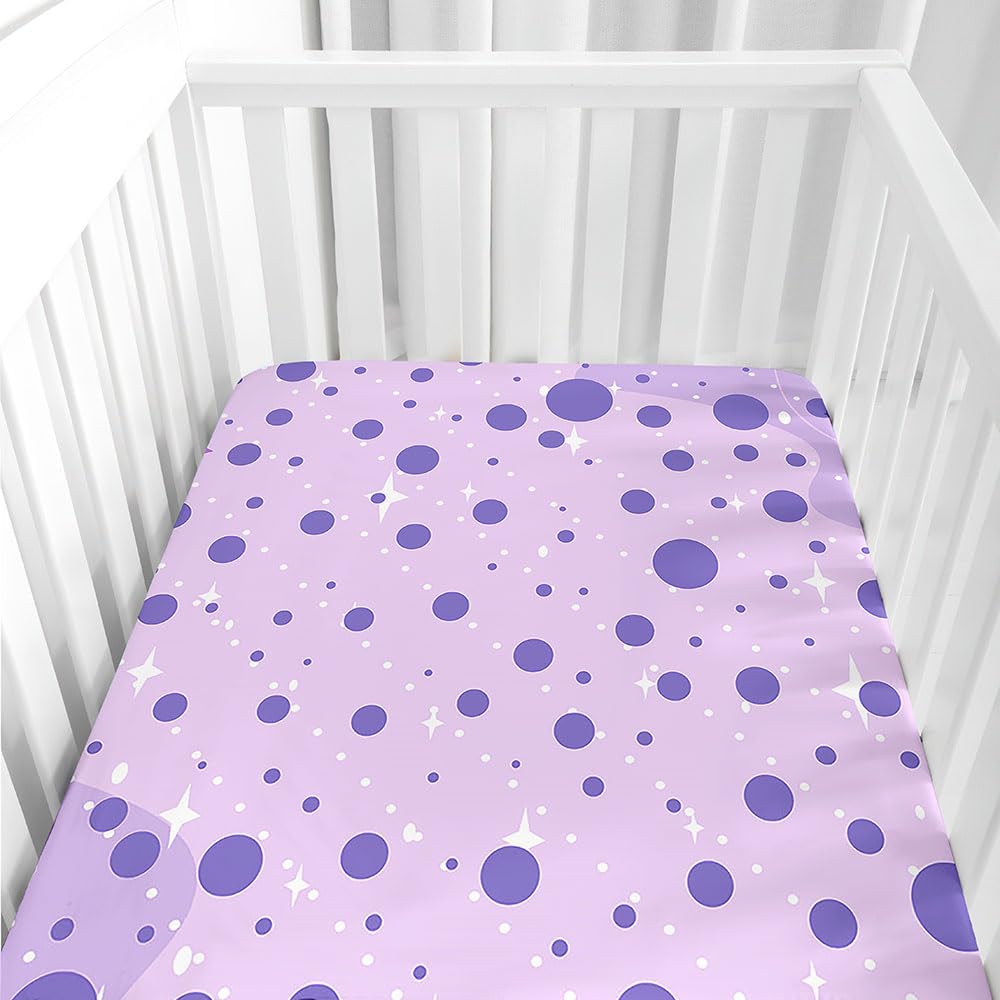 Hiseng Microfiber Crib Sheets, Cot Bed Sheets Polka Dots Pattern Cot Fitted Sheets Bassinet Mattress, Soft and Comfortable Toddler Bed Sheets for Boys, Girls (Purple,80x160cm)
