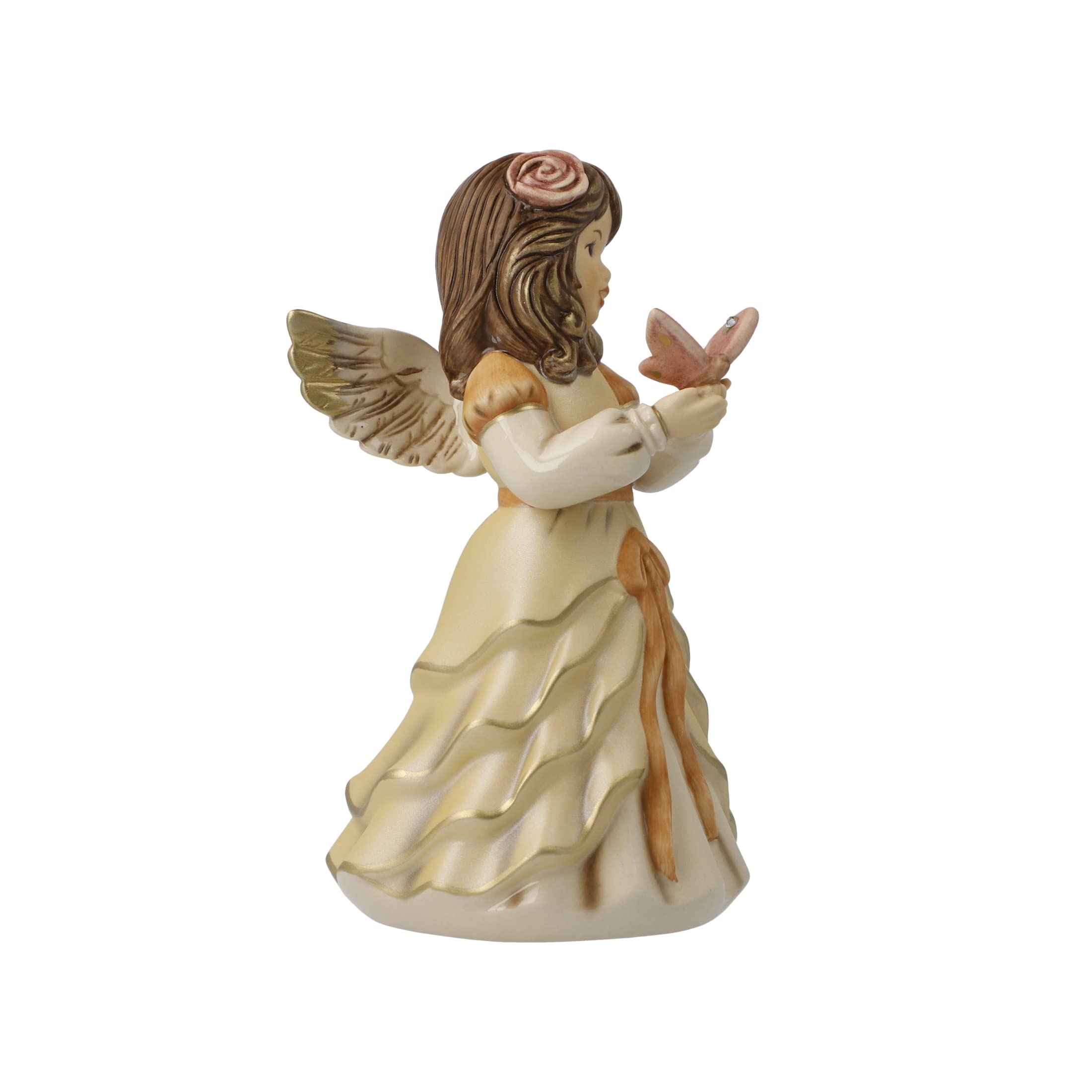 Goebel X-Mas Engels-Figur Bring Mir Glück aus Steingut mit Swarovski-Sternen Mehrfarbig, Maße: 8,5cm x 8cm x 15cm, 41-635-07-1, Champagner
