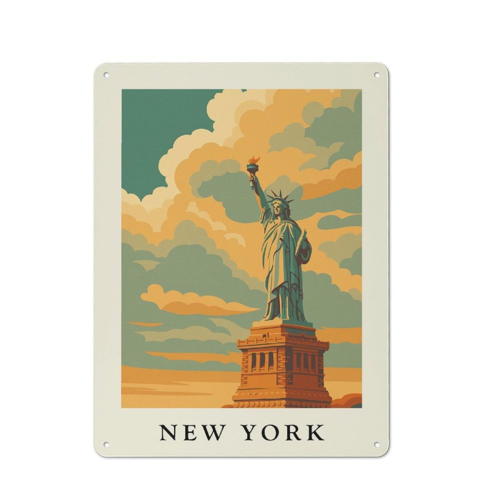 Junmoney Style-6 Statue Of Liberty New York Art Metal Wall Plaque 40X30cm, Character Room Wall Plaque For Hallway, Home Bar, Garage Or Study