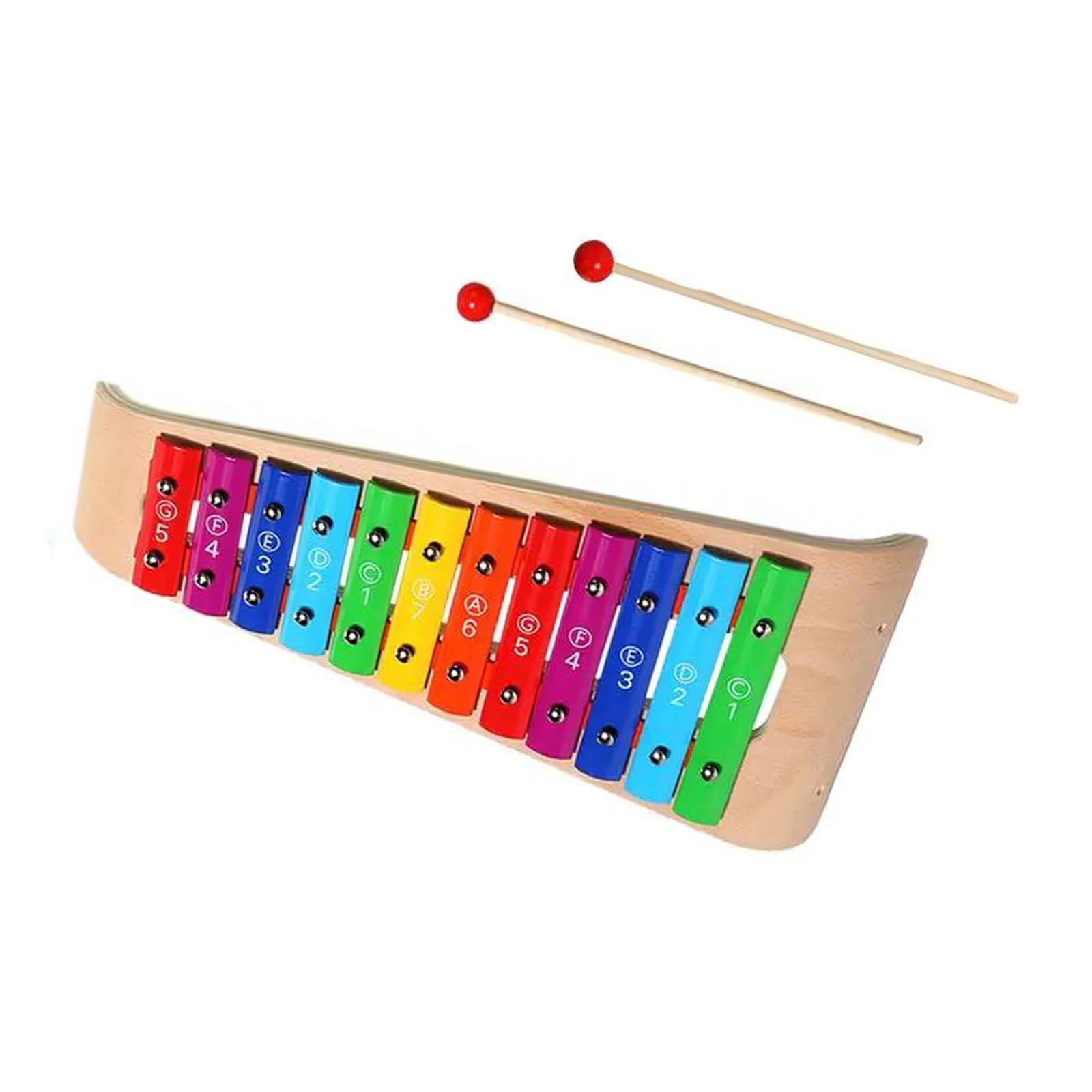 Glockenspiel Strumento Glockenspiel con base in legno, tavola armonica colorata a 12 note con 2 bacchette
