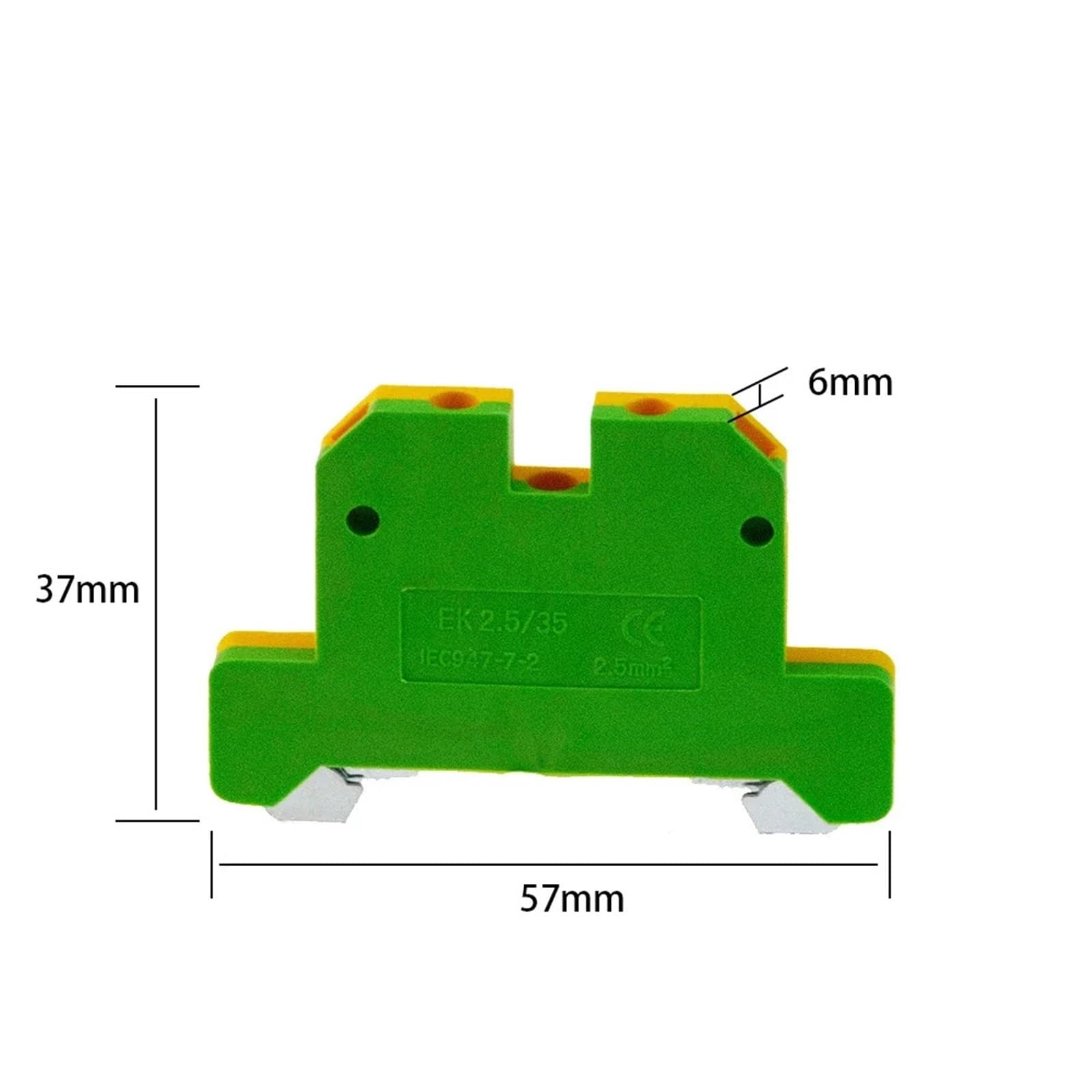 10 x EK-2.5/35 złącza kablowe z uziemieniem i śrubą do szyny DIN, bloki zacisków EK2.5/35