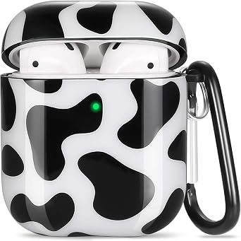 Olytop for Airpods 2nd/1st Generation Case Cow, Cute Print Airpods 2nd/1st Generation Protective Hard Skin Women Girl with Keychain for Apple iPod 2/1 Gen Case - Black Cow